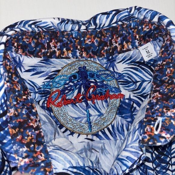 Robert Graham Ewing Button Down Shirt Short Sleeve Blue/white Medium - Picture 3 of 12